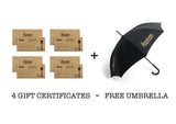 4 GIFT CERTIFICATES - GET A COMPLIMENTARY UMBRELLA